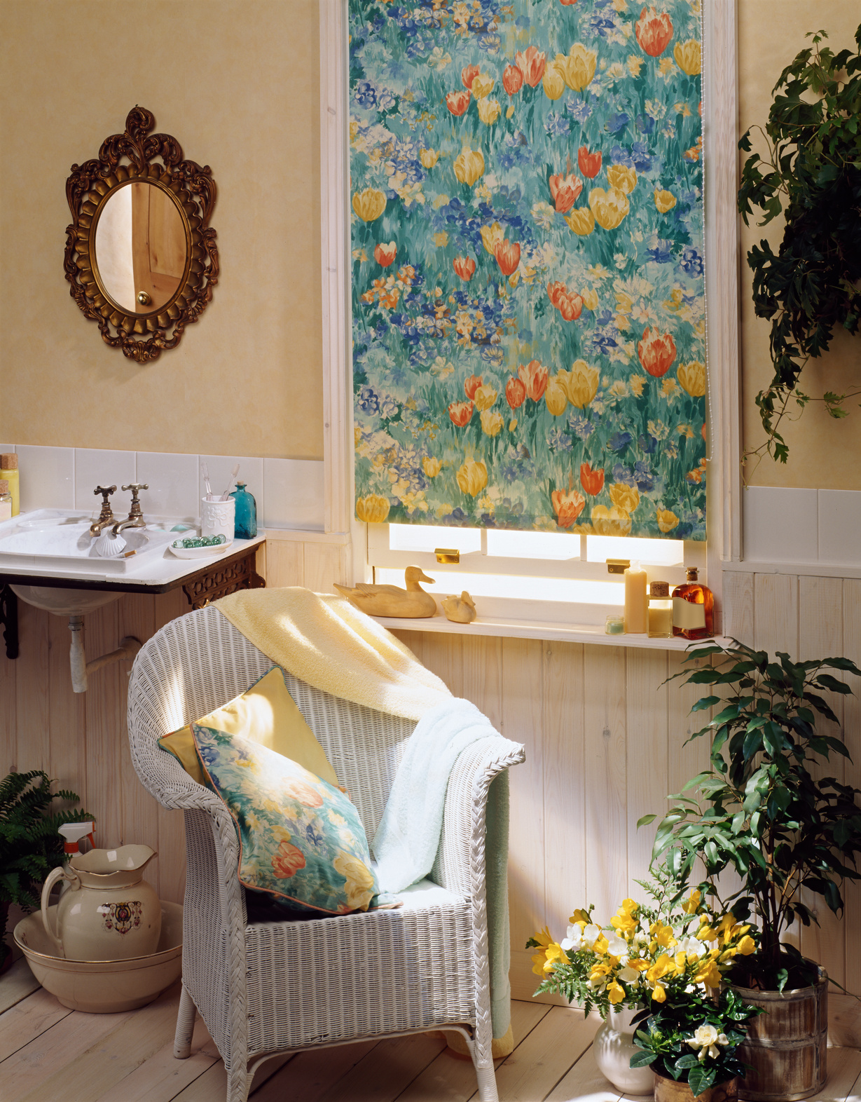 Interior of small cottage bathroom